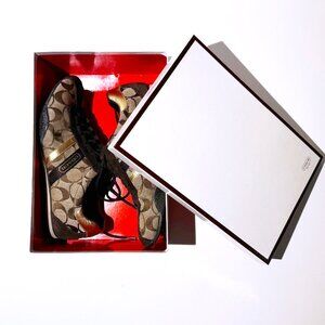 Coach Katelyn Khaki & Gold Signature Sneakers - Size 7.5M